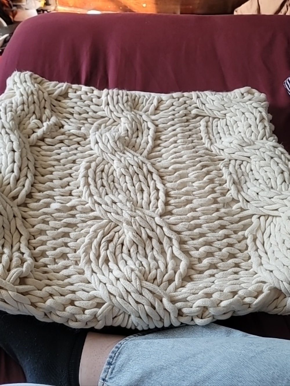 Pottery Barn Colossal Handknit Pillow Cover  Cream